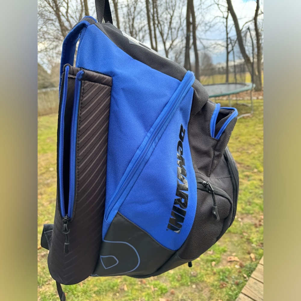 DeMarini Baseball/Softball Backpack Bag (Black/ Royal Blue) Hook Handle